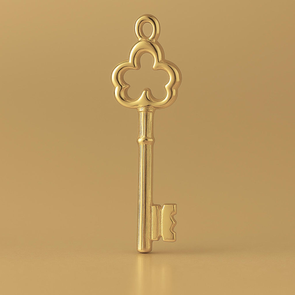 14ct Gold Plated - Ornate Clover Castle Key Charm