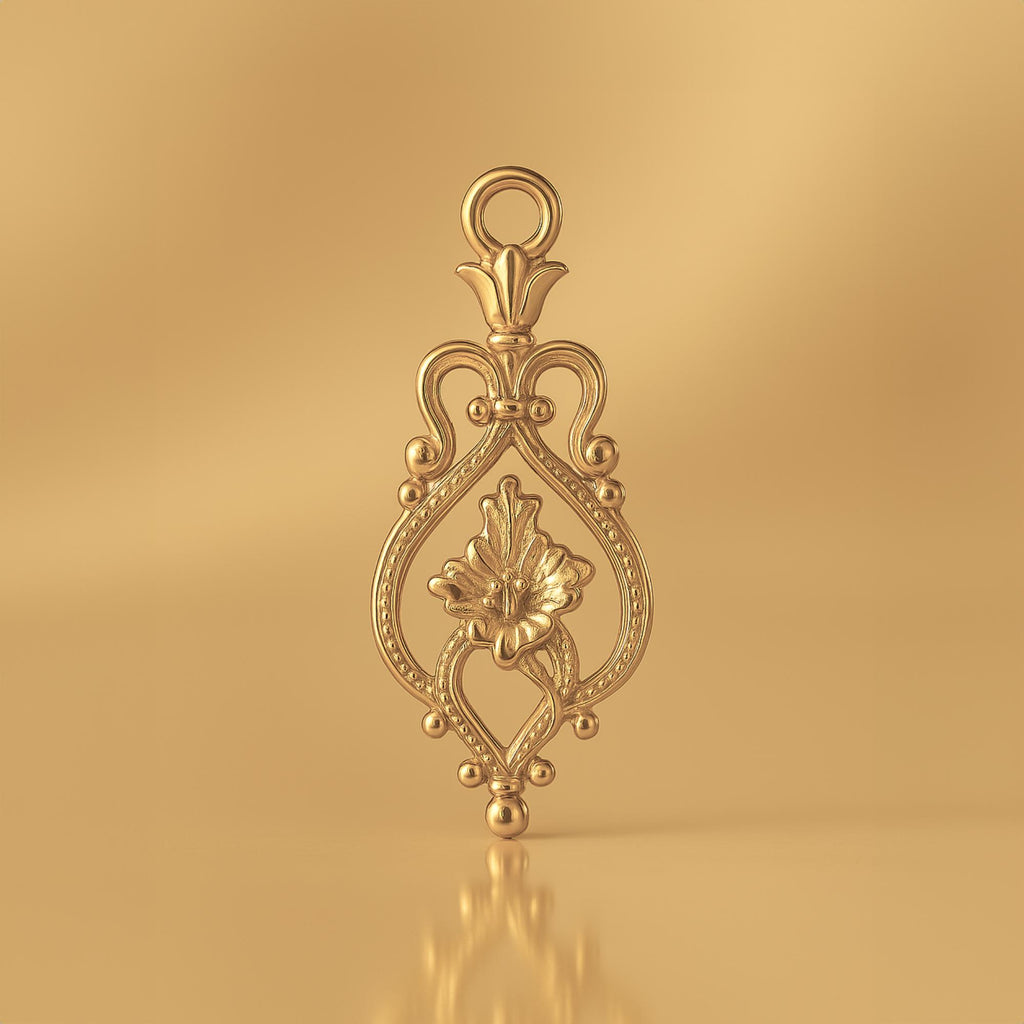 14ct Gold Plated - Floral Filigree Crest Charm