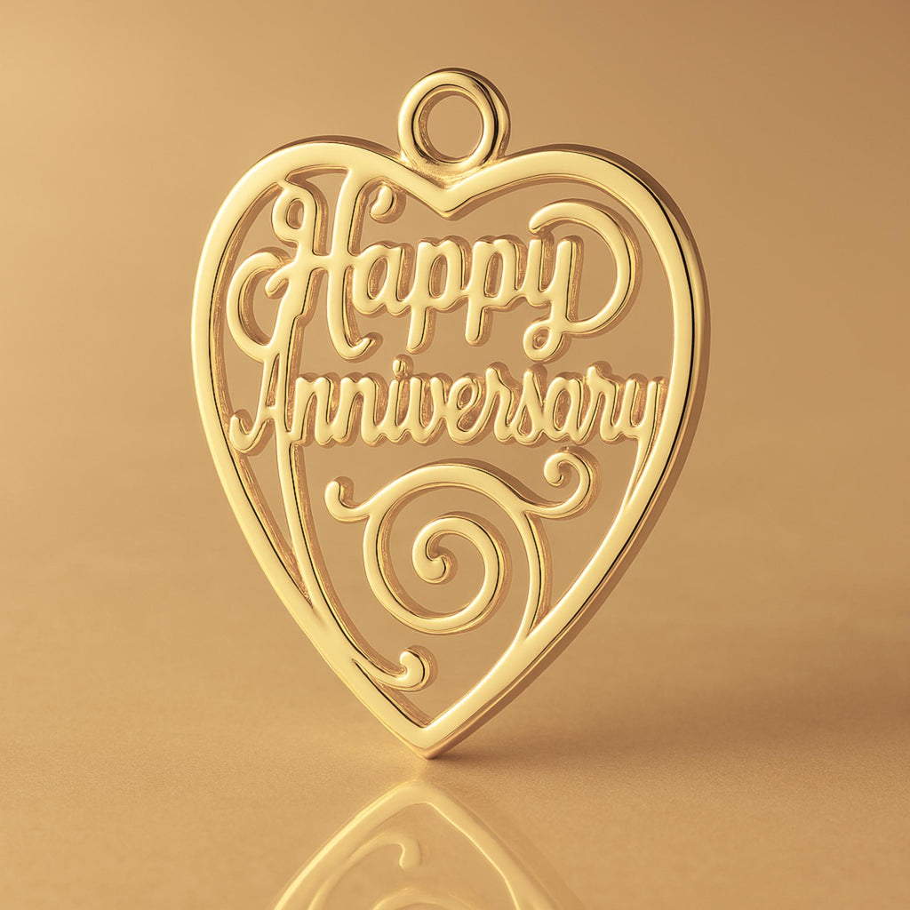 14ct Gold Plated - Happy Anniversary Openwork Heart Charm