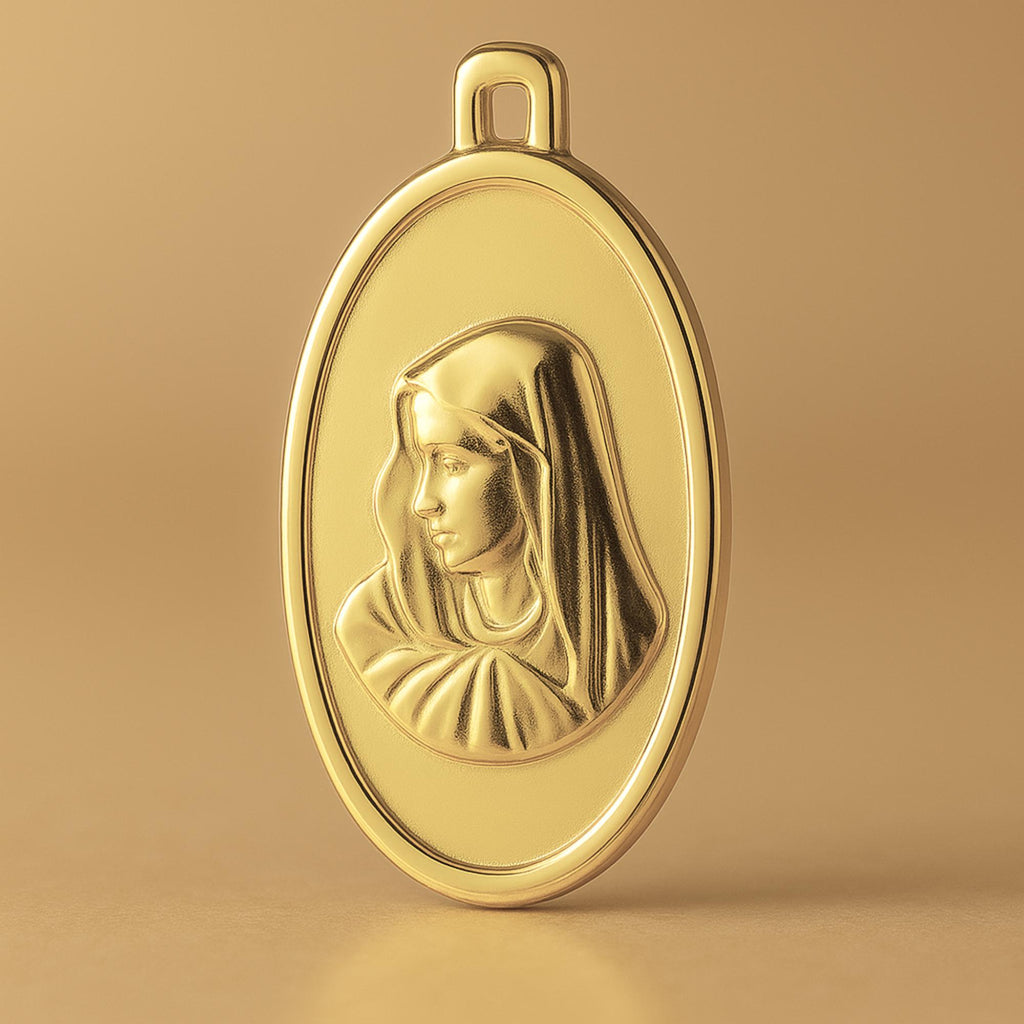 14ct Gold Plated - Oval Virgin Mary Amulet Charm