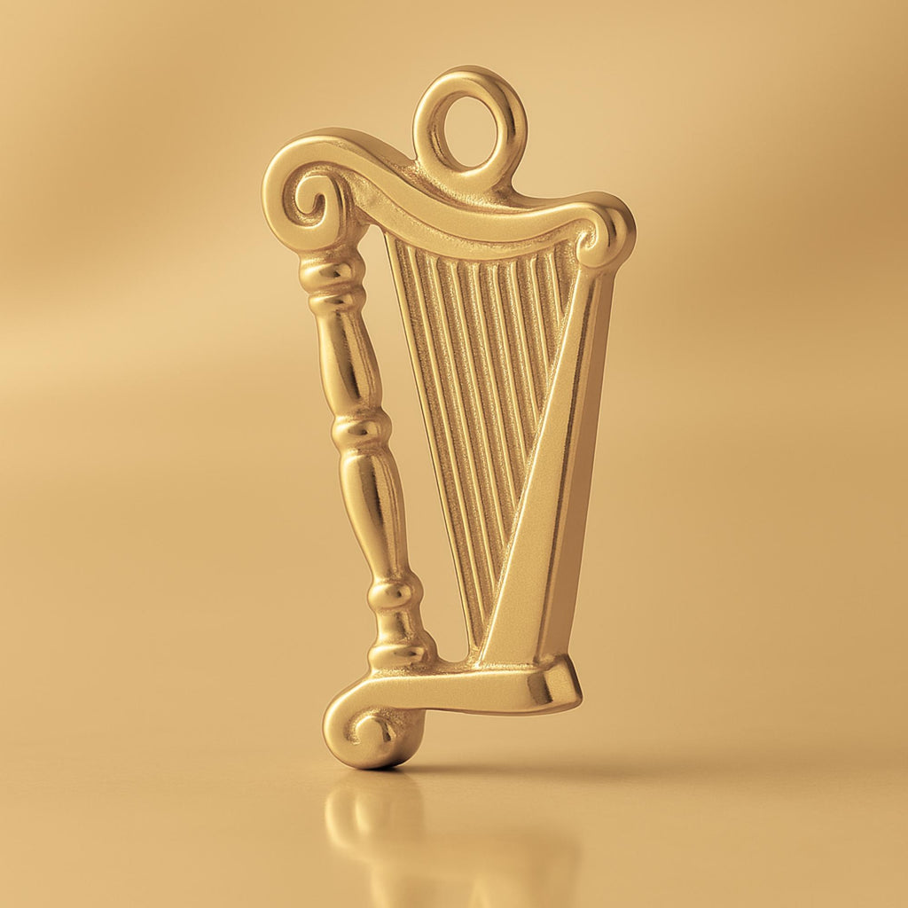 14ct Gold Plated - Elegant Scroll Harp Charm