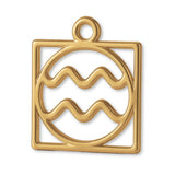 14ct Gold Plated - Aquarius Zodiac Square Charm