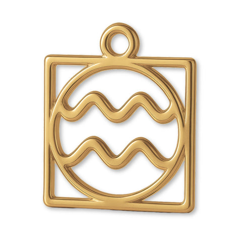 14ct Gold Plated - Aquarius Zodiac Square Charm