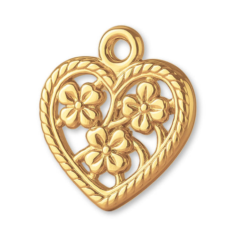 14ct Gold Plated - Floral Filigree Heart Charm