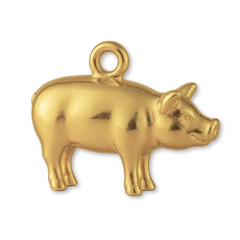 14ct Gold Plated - Farmyard Pig Charm