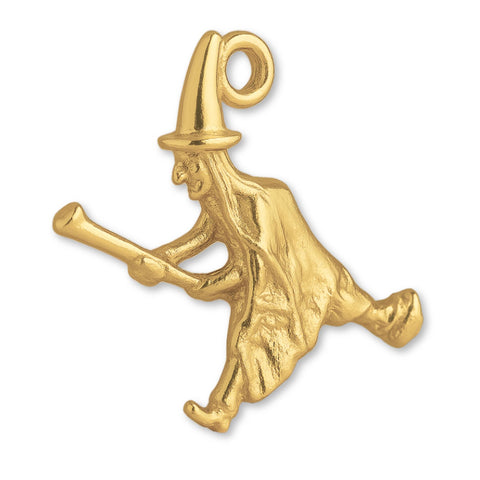 14ct Gold Plated - Flying Witch Charm