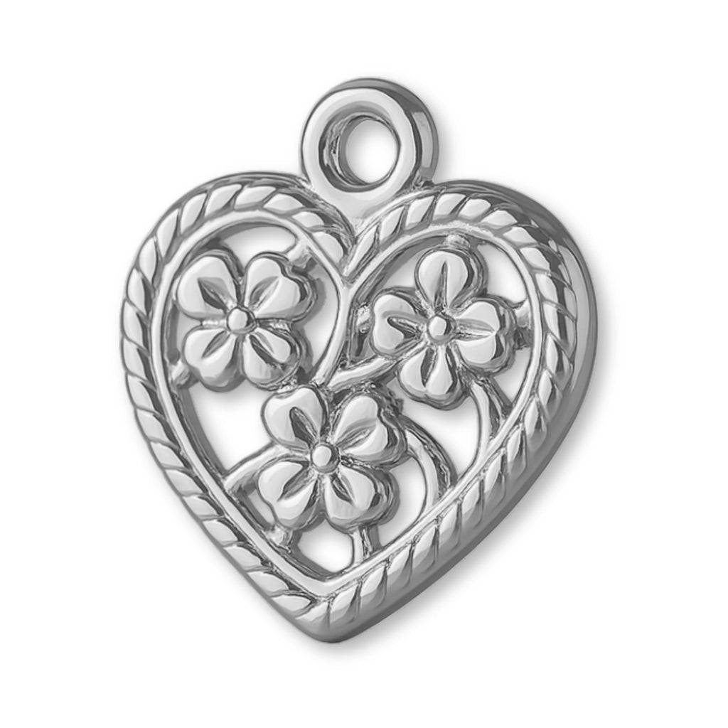 950 Platinum - Floral Filigree Heart Charm