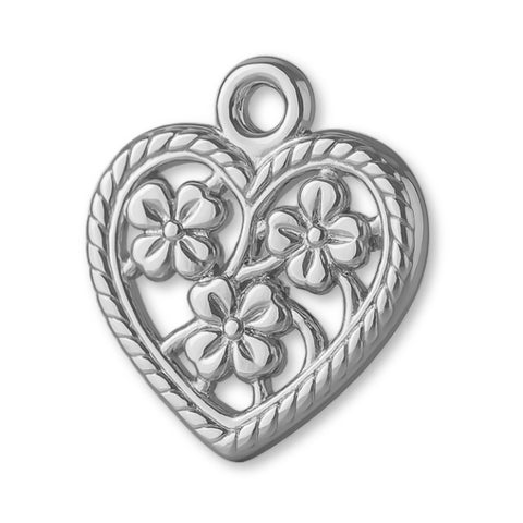 950 Platinum - Floral Filigree Heart Charm