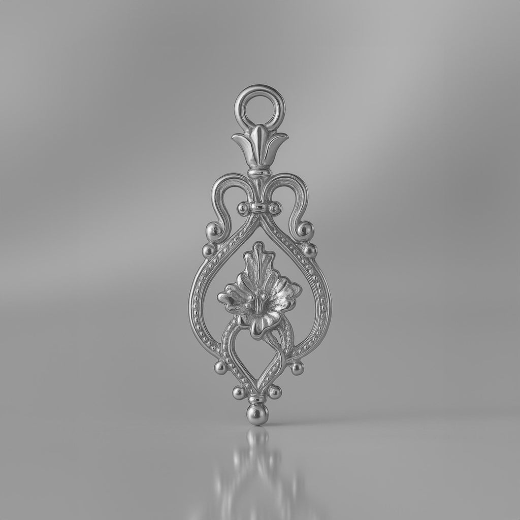 950 Platinum - Floral Filigree Crest Charm