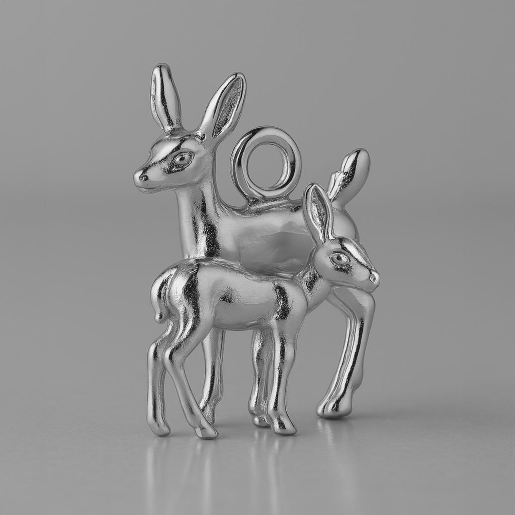 950 Platinum - Woodlands Deer & Fawn Charm