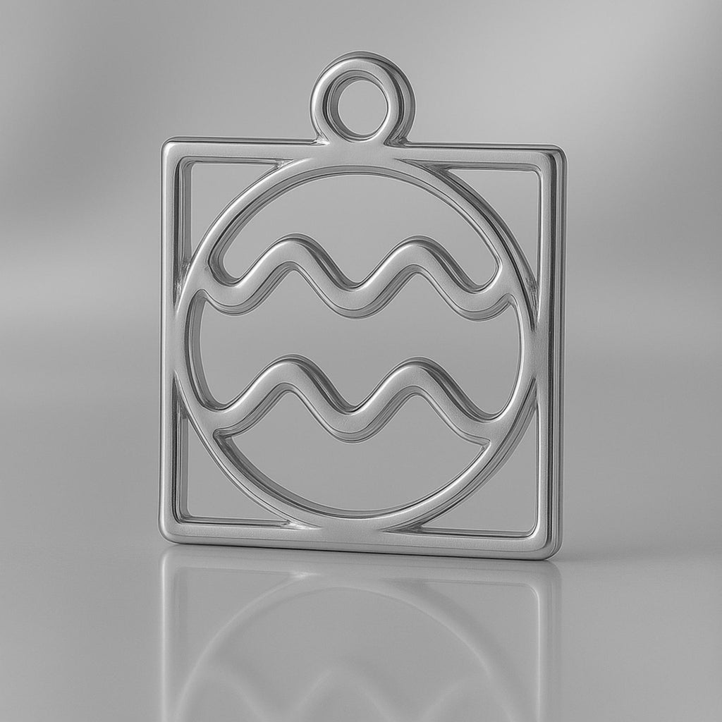 950 Platinum - Aquarius Zodiac Square Charm