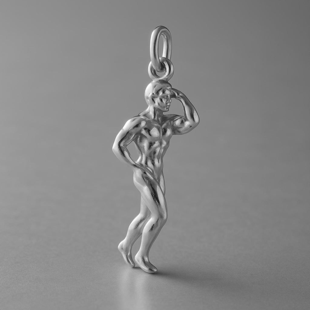 950 Platinum - Thinking Man Bodybuilder Pose Charm