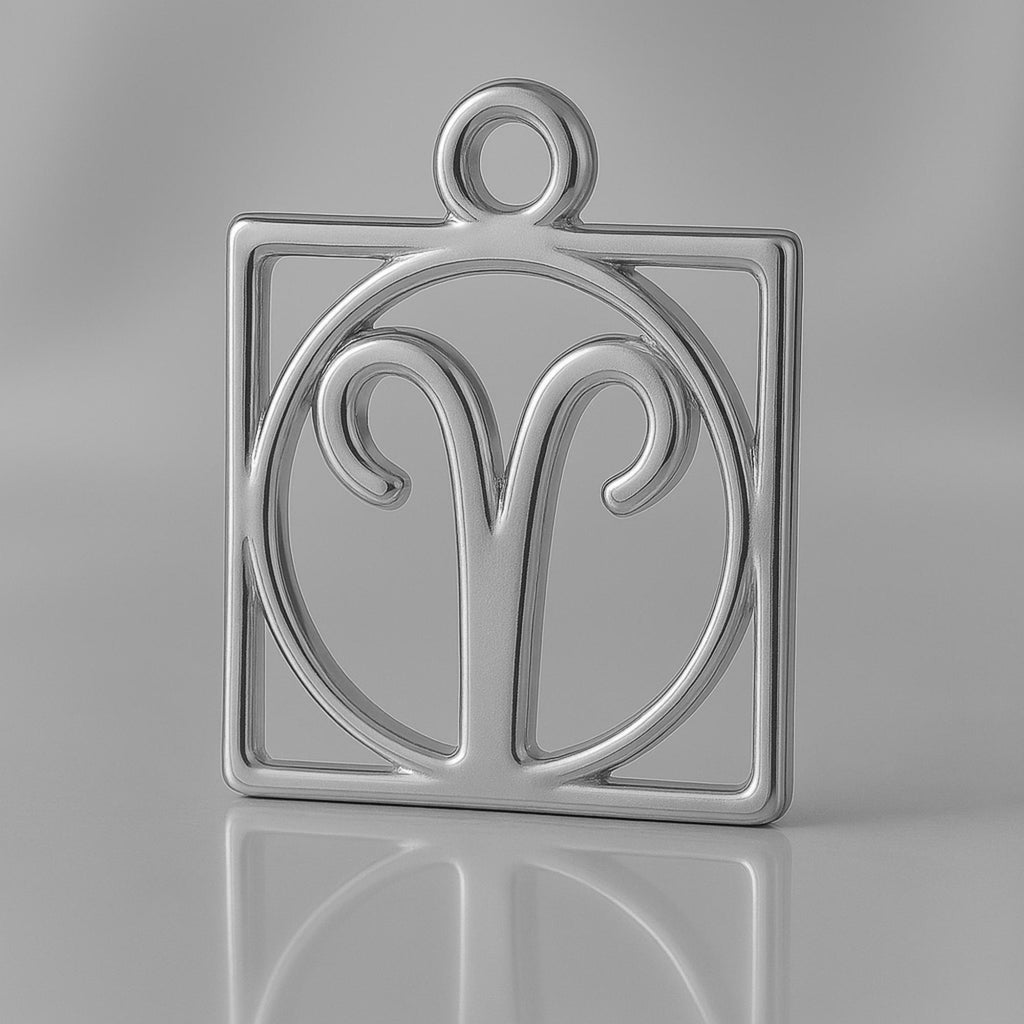 950 Platinum - Aries Zodiac Square Charm
