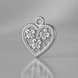 950 Platinum - Floral Filigree Heart Charm
