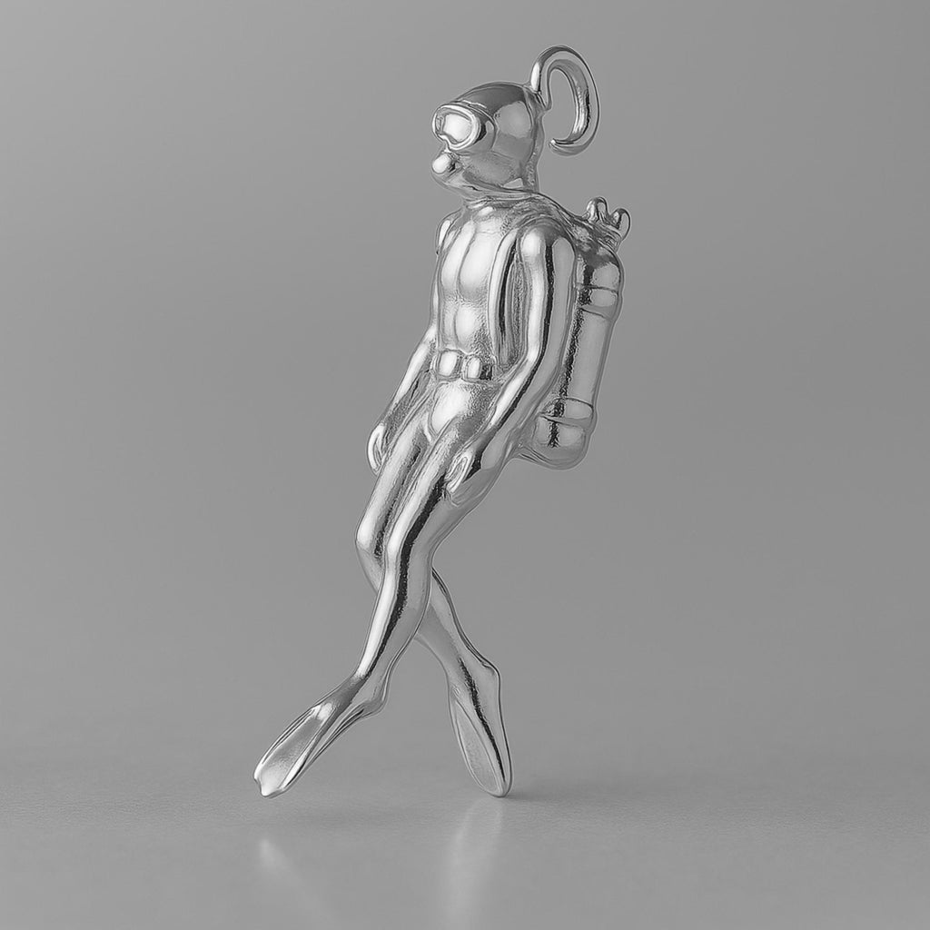 950 Platinum - Swimming Scuba Diver Charm