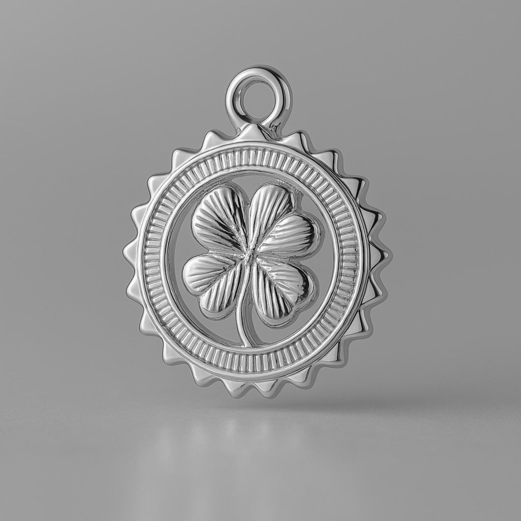 950 Platinum - Four Leaf Clover Medallion Charm