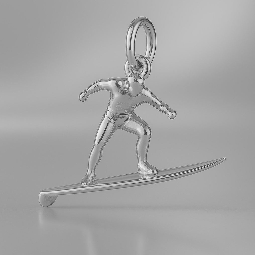 950 Platinum - Longboard Surfer Charm