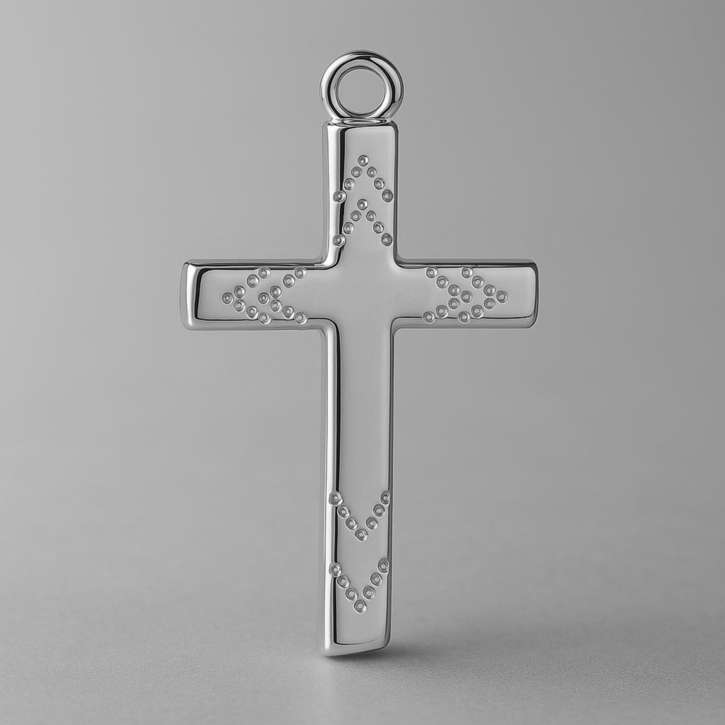 950 Platinum - Chevron Dot Crucifix Charm