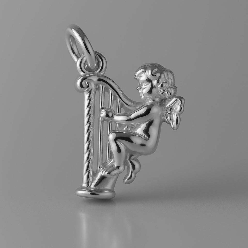 950 Platinum - Angel Playing Harp Charm