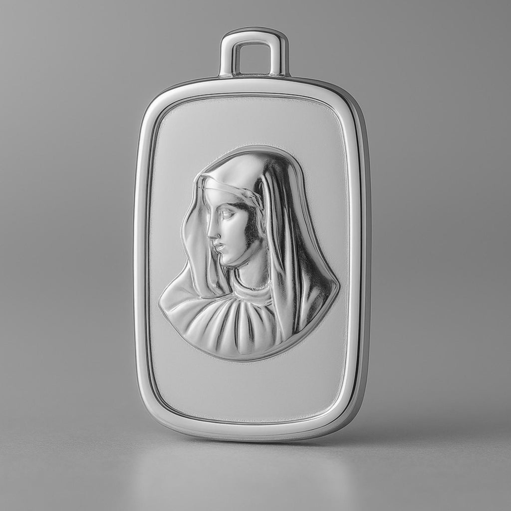 950 Platinum - Rectangle Virgin Mary Amulet Charm