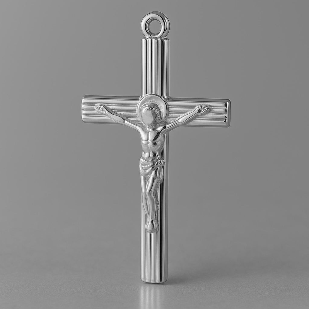 950 Platinum - Jesus on Ribbed Crucifix Charm