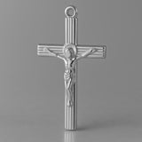 950 Platinum - Jesus on Ribbed Crucifix Charm