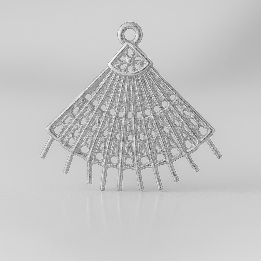 950 Platinum - Handheld Lace Fan Charm