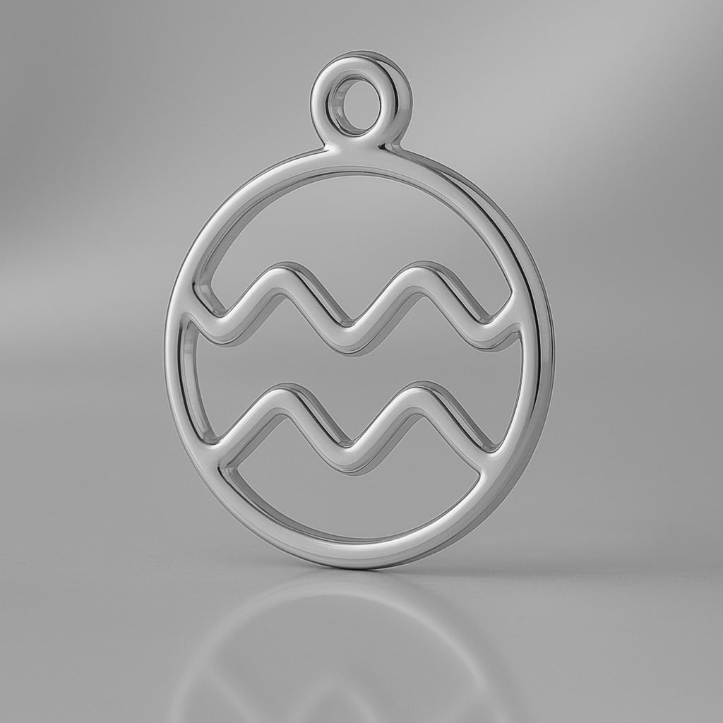 950 Platinum - Aquarius Zodiac Round Charm
