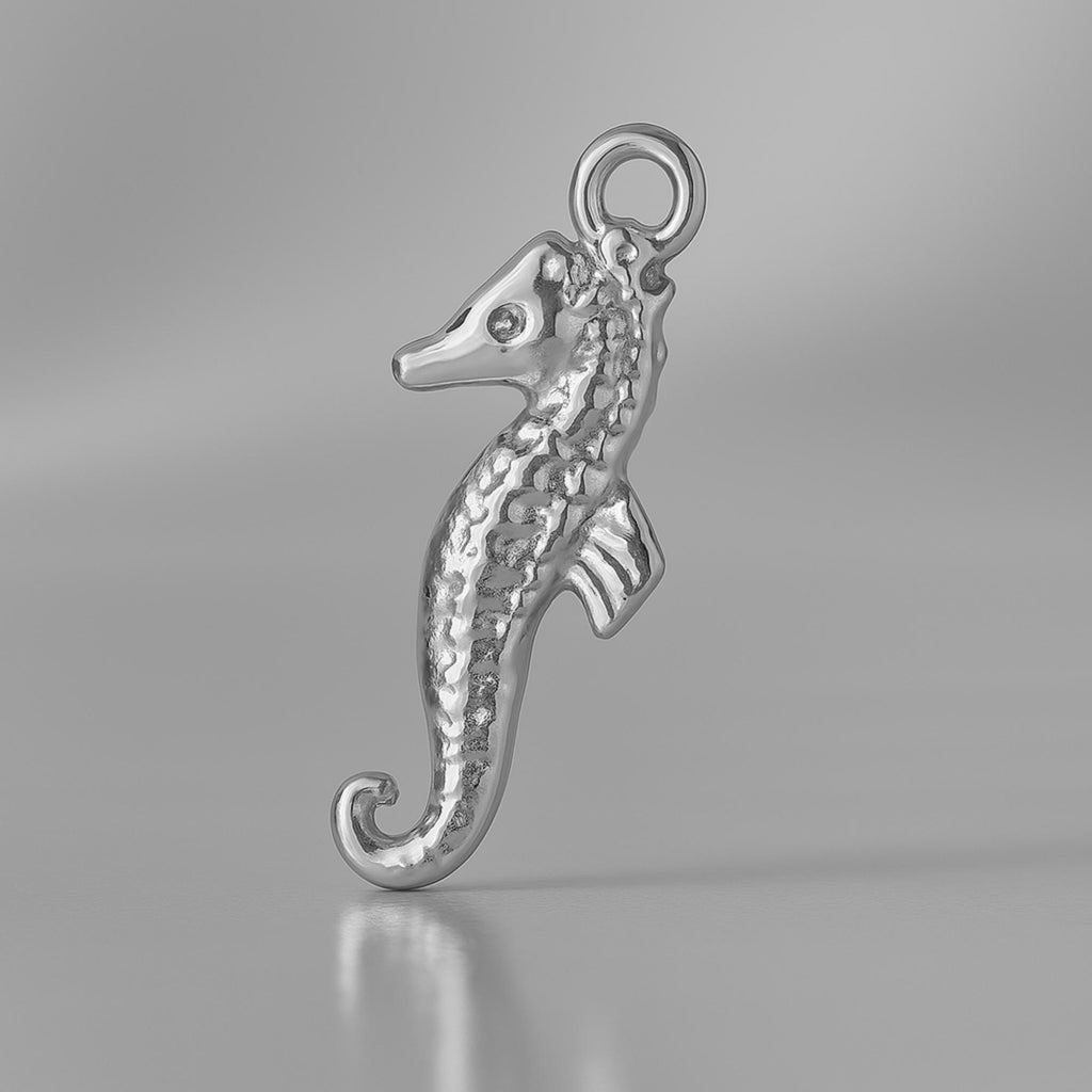 950 Platinum - Textured Seahorse Charm