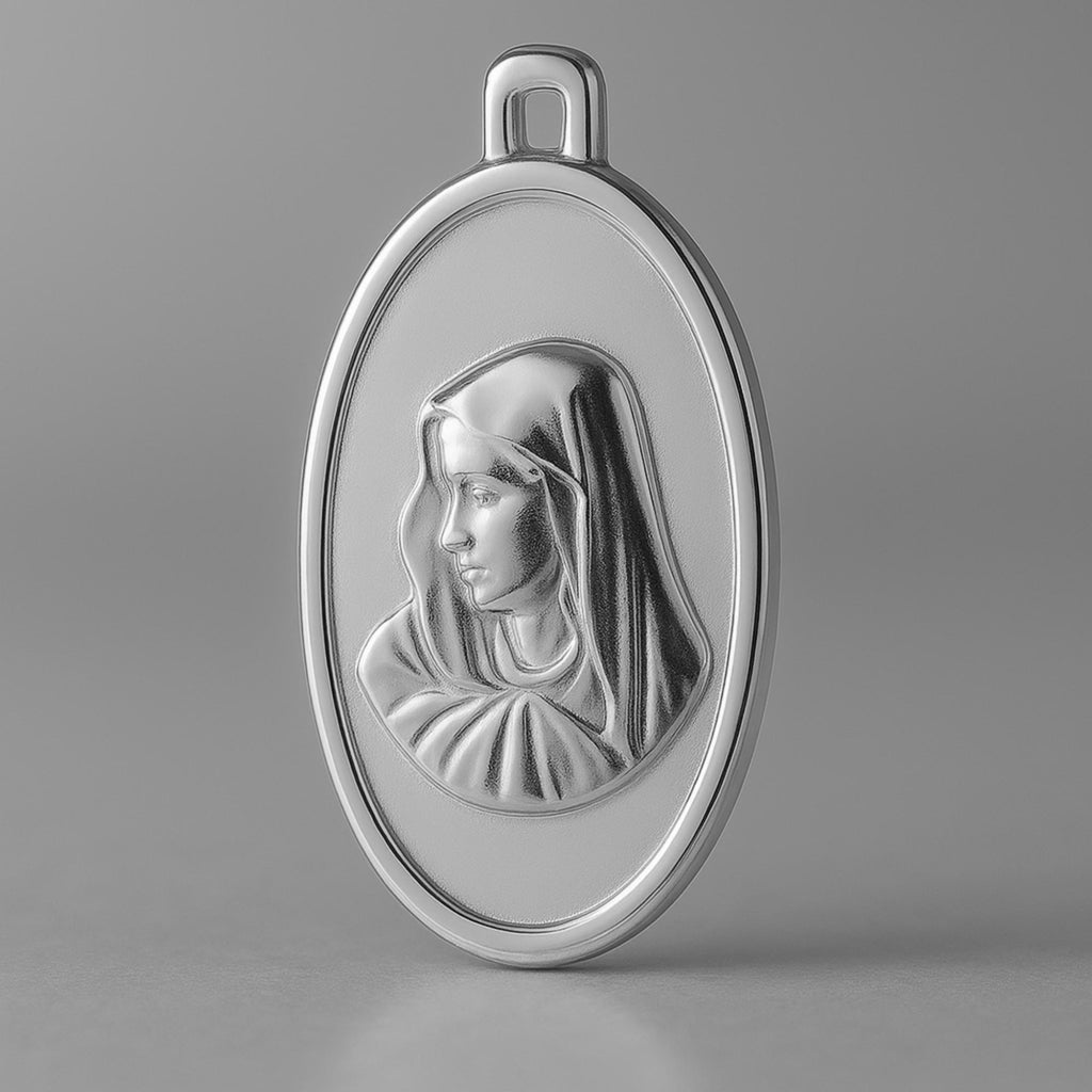 950 Platinum - Oval Virgin Mary Amulet Charm