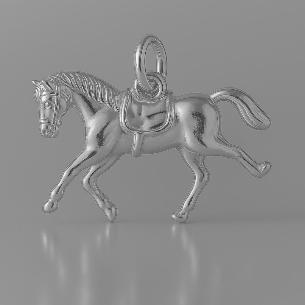 950 Platinum - Saddled Riding Horse Charm