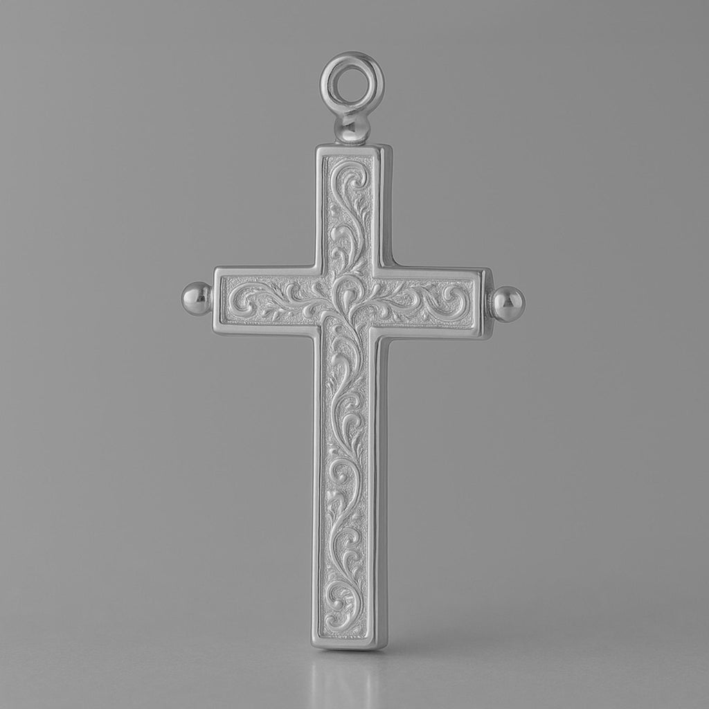950 Platinum - Embossed Ball Tip Crucifix Charm