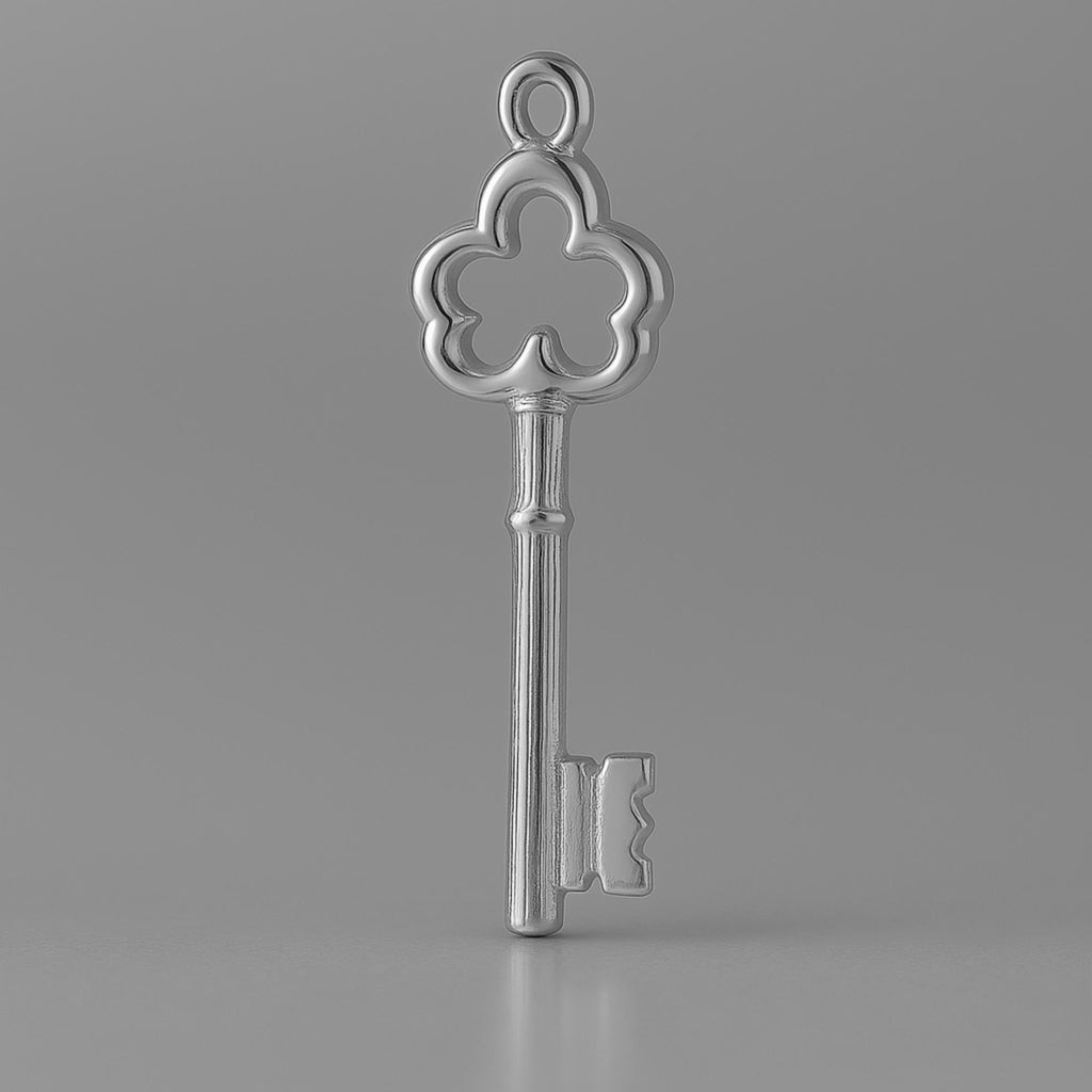 950 Platinum - Ornate Clover Castle Key Charm