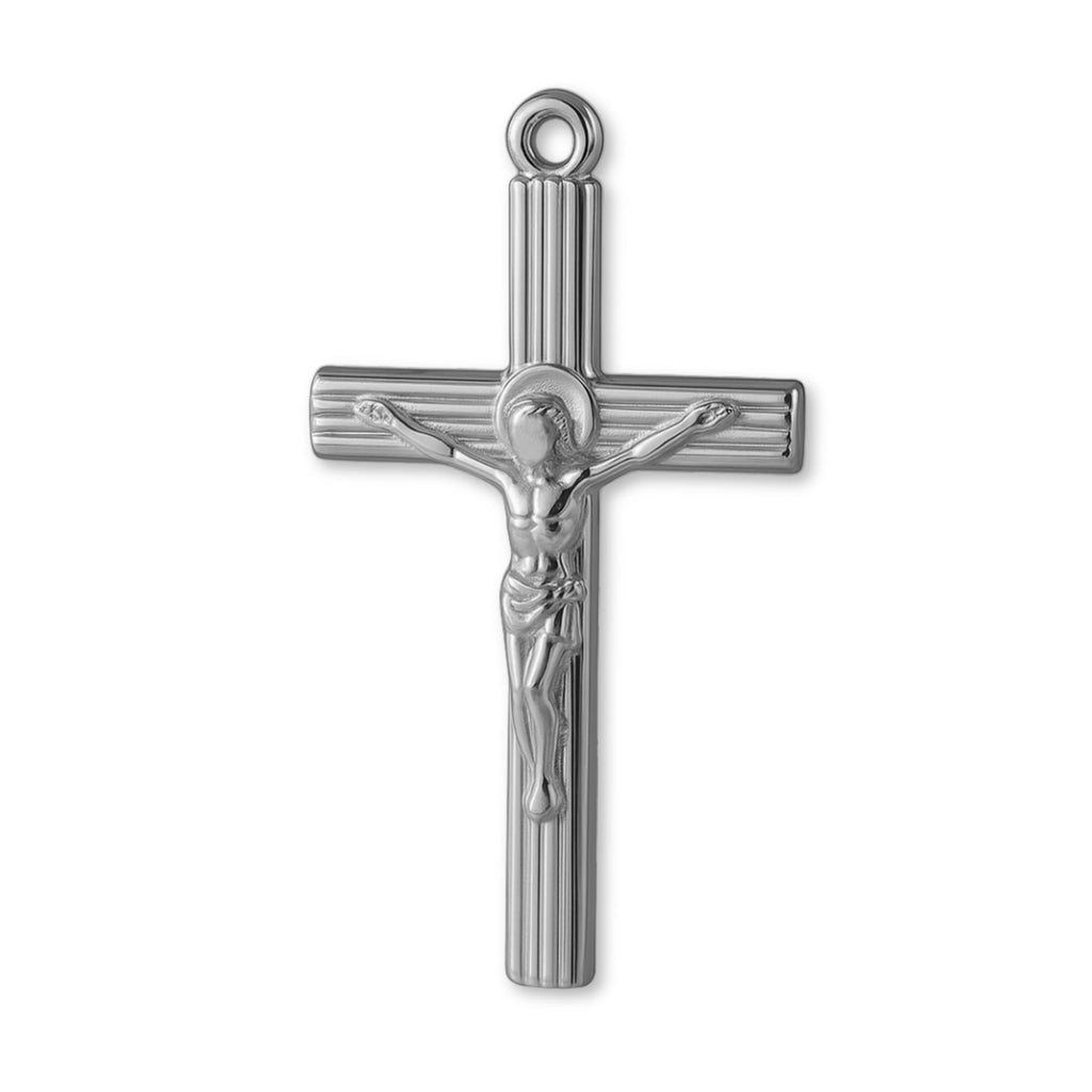950 Platinum - Jesus on Ribbed Crucifix Charm