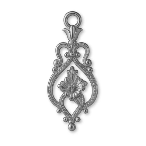 950 Platinum - Floral Filigree Crest Charm