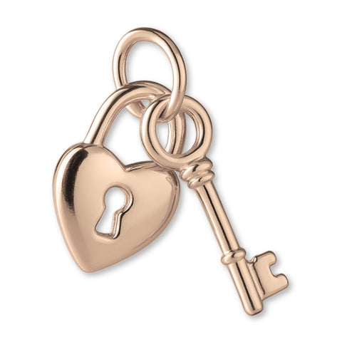 9ct Rose Gold - Heart Lock & Key Charm