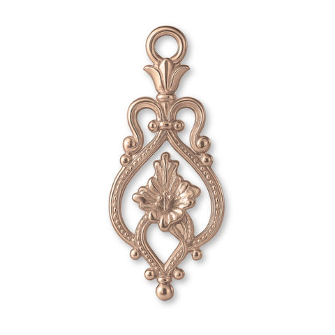 18ct Rose Gold - Floral Filigree Crest Charm