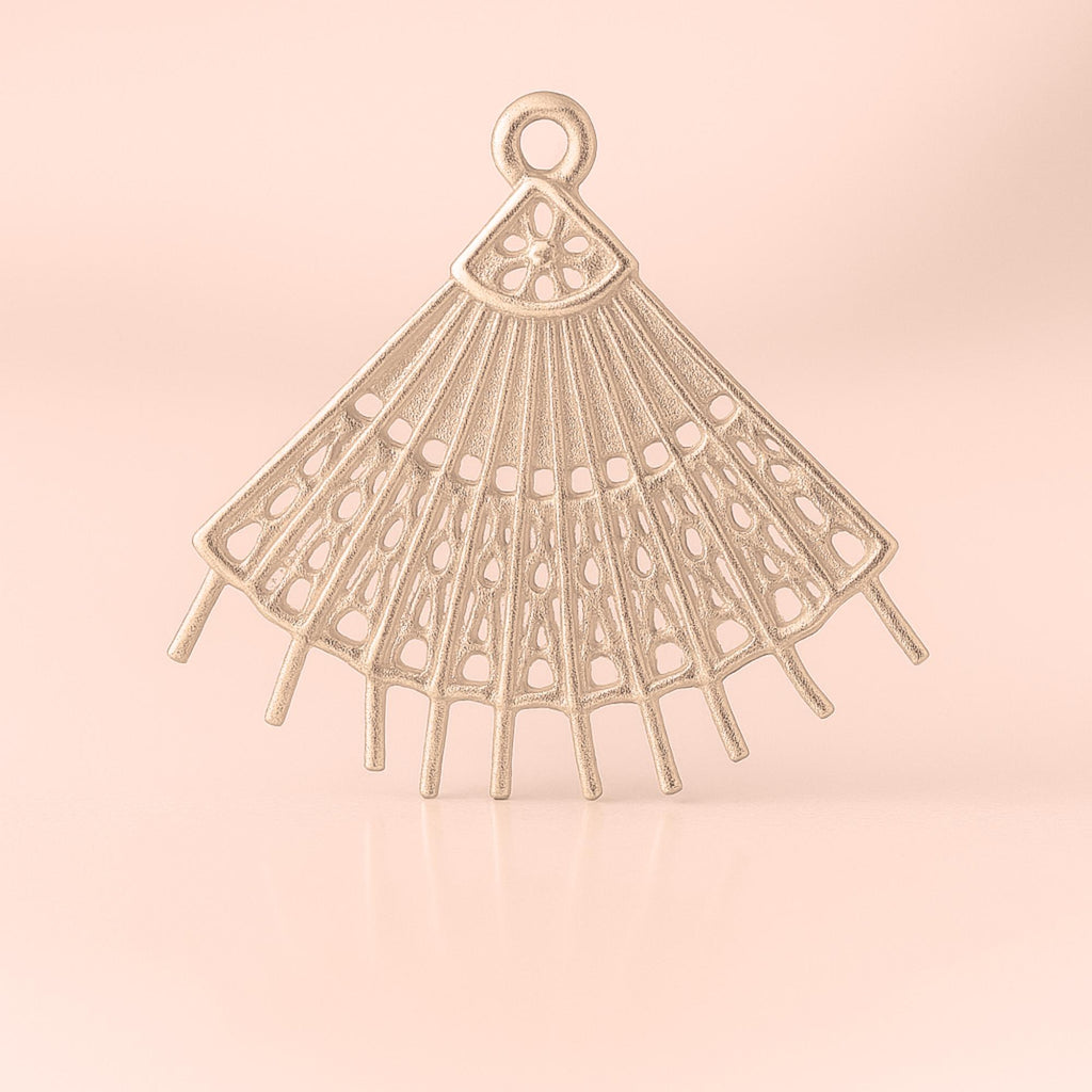 9ct Rose Gold - Handheld Lace Fan Charm