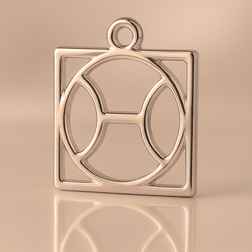 18ct Rose Gold - Pisces Zodiac Square Charm