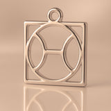 18ct Rose Gold - Pisces Zodiac Square Charm