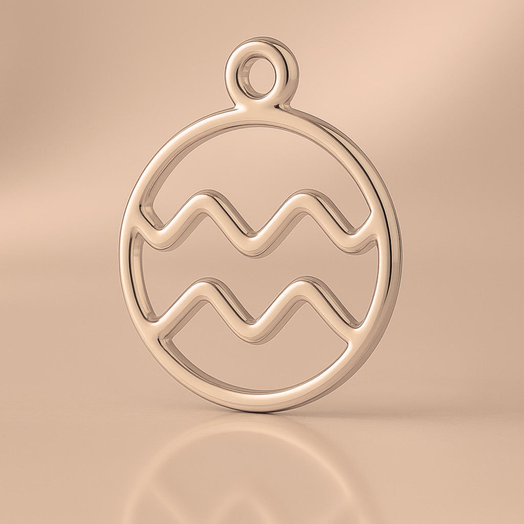 18ct Rose Gold - Aquarius Zodiac Round Charm