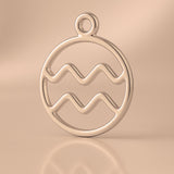 18ct Rose Gold - Aquarius Zodiac Round Charm