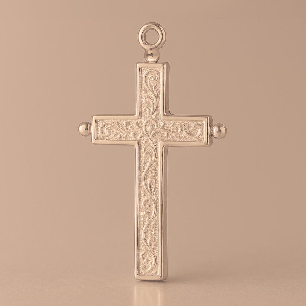 9ct Rose Gold - Embossed Ball Tip Crucifix Charm