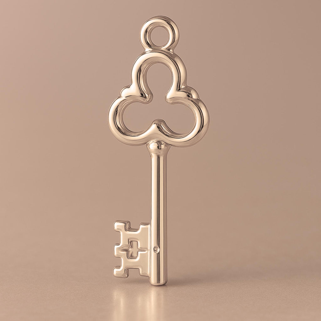 18ct Rose Gold - Clover Castle Key Charm