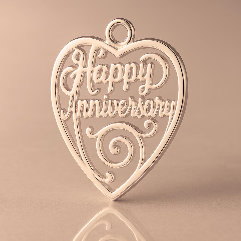9ct Rose Gold - Happy Anniversary Openwork Heart Charm