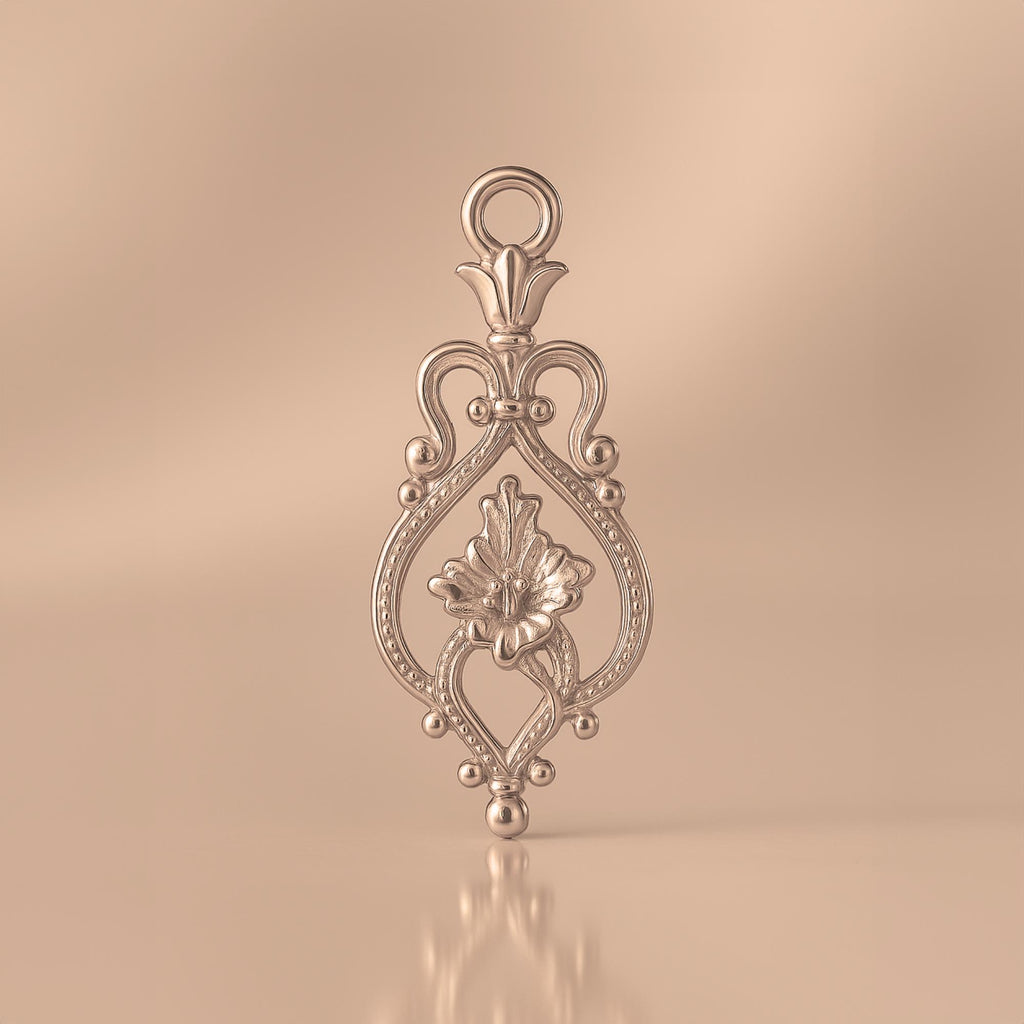 9ct Rose Gold - Floral Filigree Crest Charm