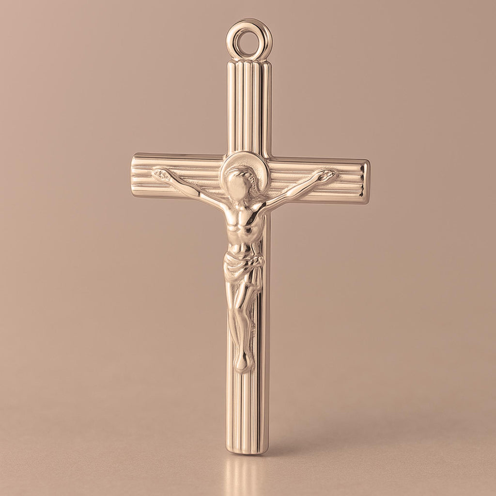 18ct Rose Gold - Jesus on Ribbed Crucifix Charm