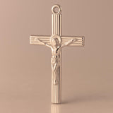 18ct Rose Gold - Jesus on Ribbed Crucifix Charm