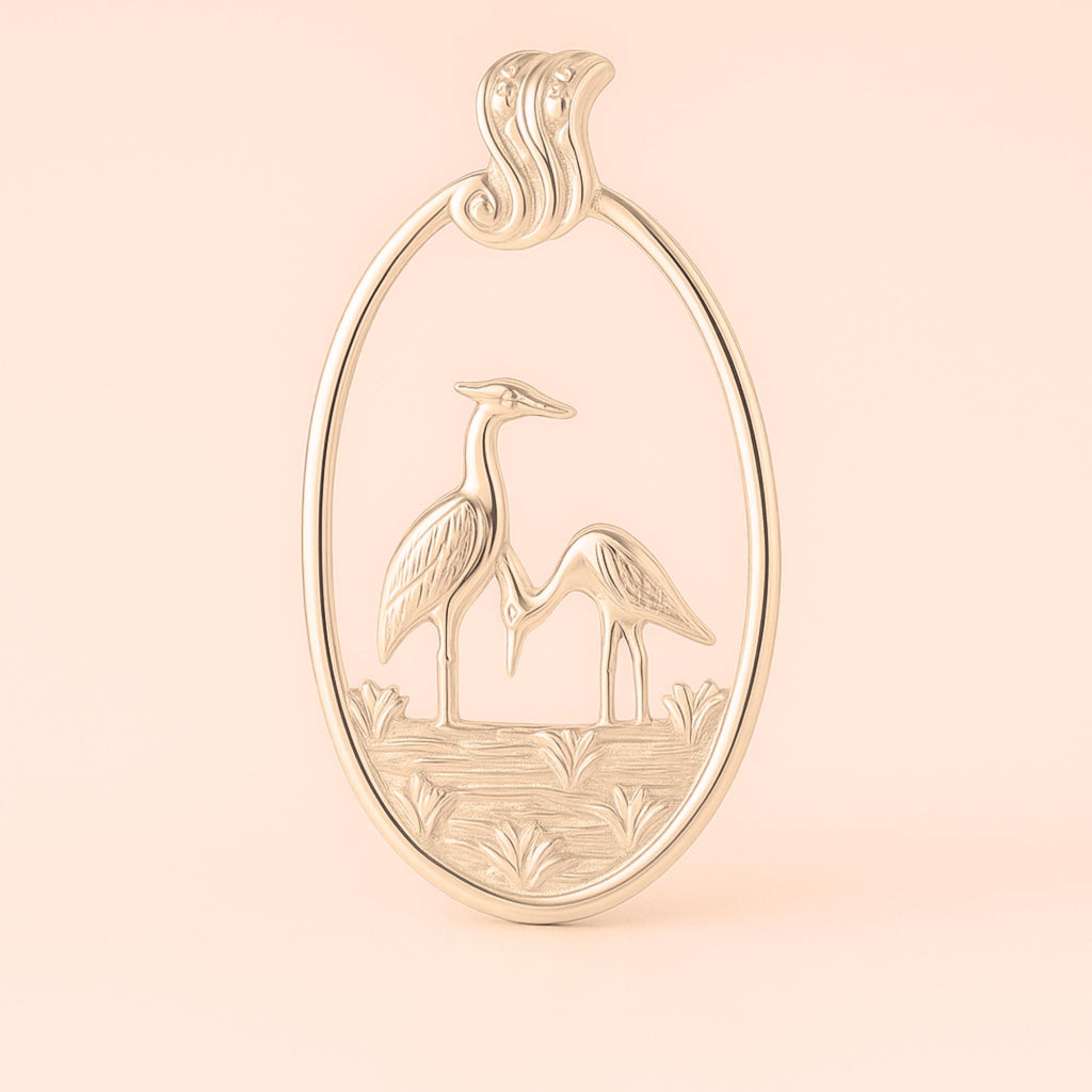 18ct Rose Gold - Wetlands Crane Birds Charm