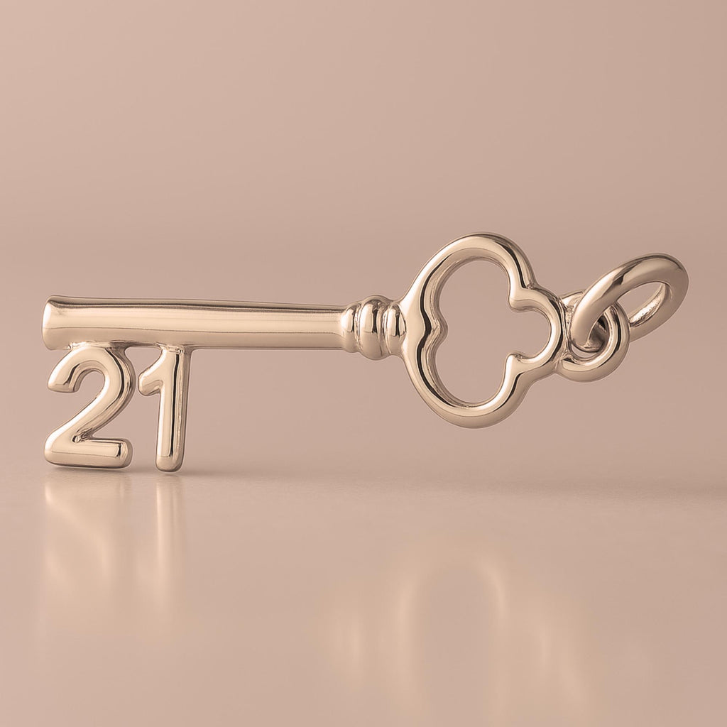 18ct Rose Gold - 21 Clover Castle Key Charm